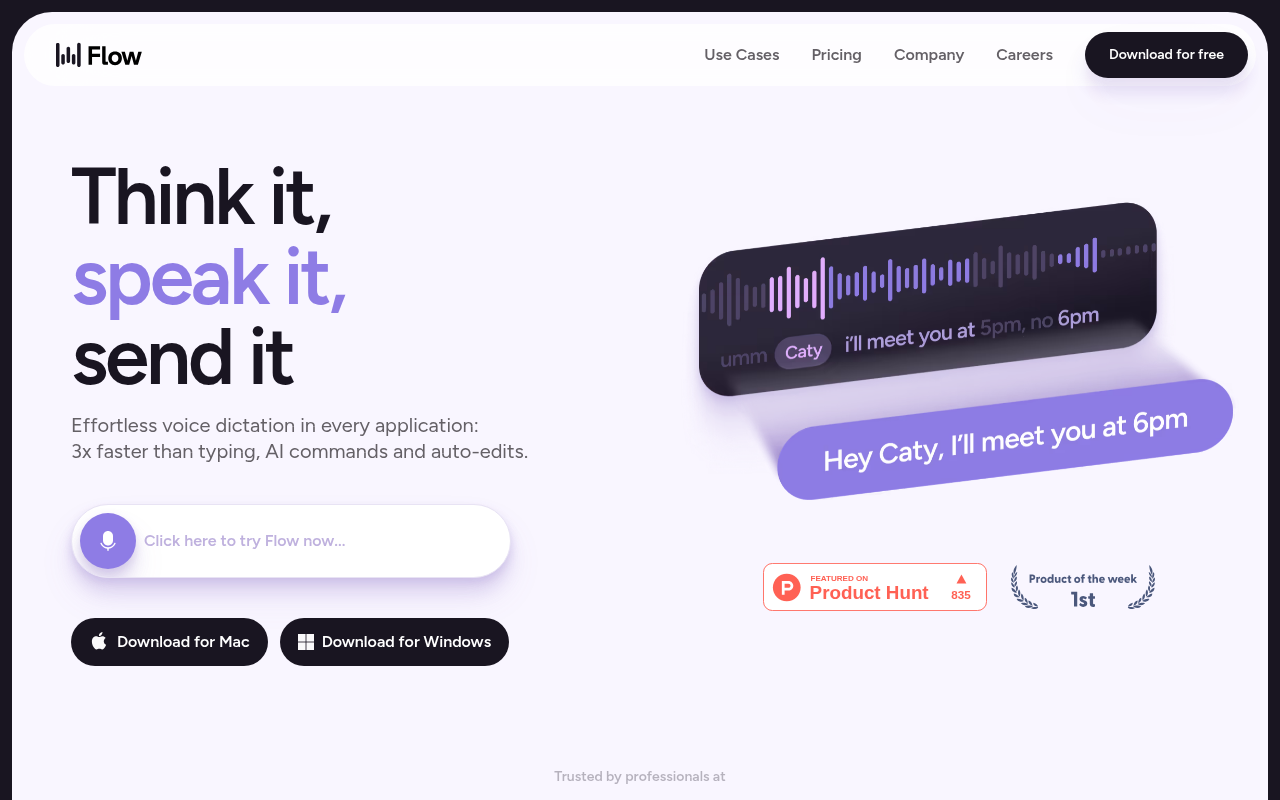 Screenshot of Wispr Flow: Supercharge Your Writing with AI Voice Dictation