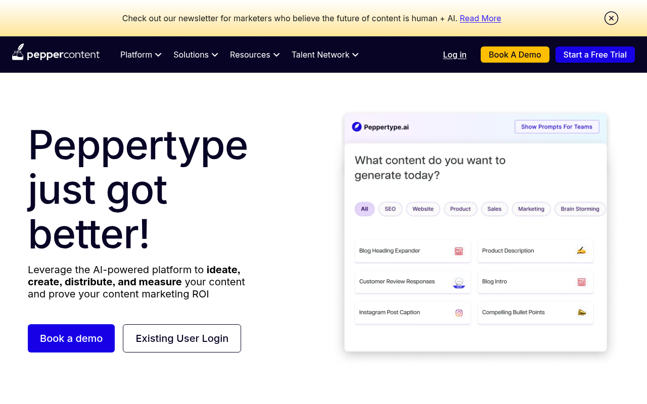 Screenshot of Peppertype.ai: Your AI-Powered Content Creation Partner