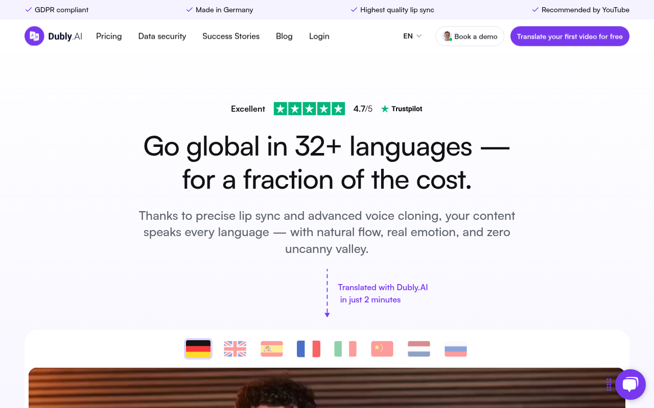 Screenshot of Dubly.AI: AI-Powered Lipsync Video Translation for Global Reach