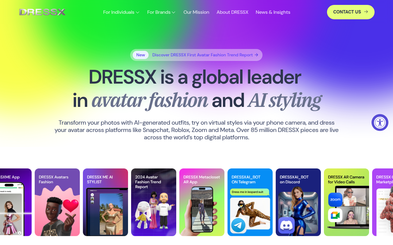 Screenshot of DRESSX: Your Digital Wardrobe for the Metaverse and Beyond