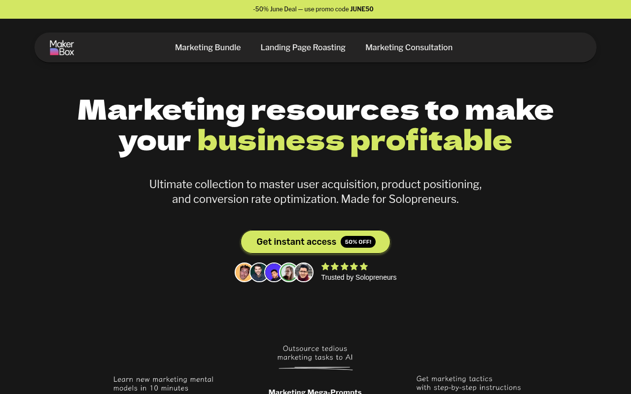 Screenshot of MakerBox: Your Go-To Marketing Toolkit for Solopreneurs