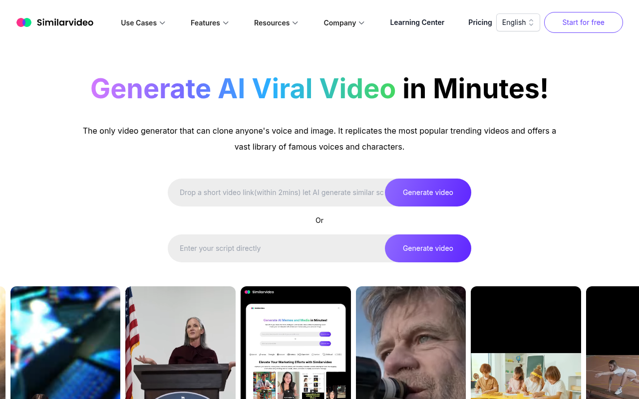 Screenshot of Similarvideo.ai: Your AI-Powered Shortcut to Viral Video Marketing
