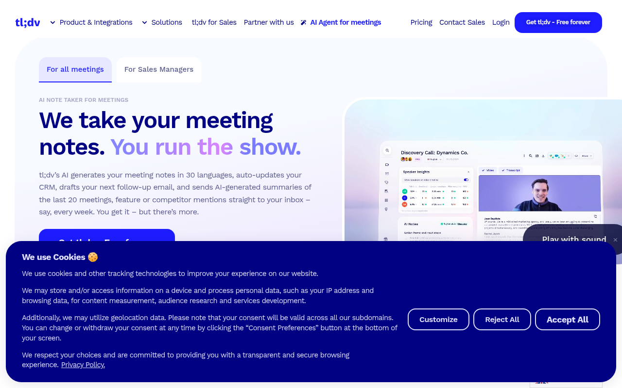 Screenshot of tl;dv: Supercharge Your Meetings with AI Note-Taking