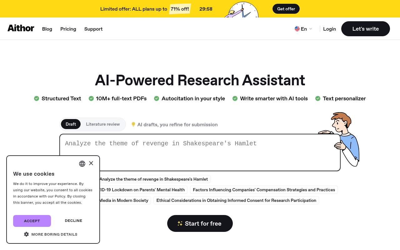 Screenshot of Aithor Review: Supercharge Your Writing with AI-Powered Assistance