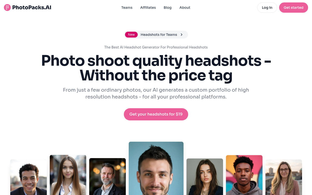 Screenshot of PhotoPacks AI: Generate Stunning Professional Headshots with AI