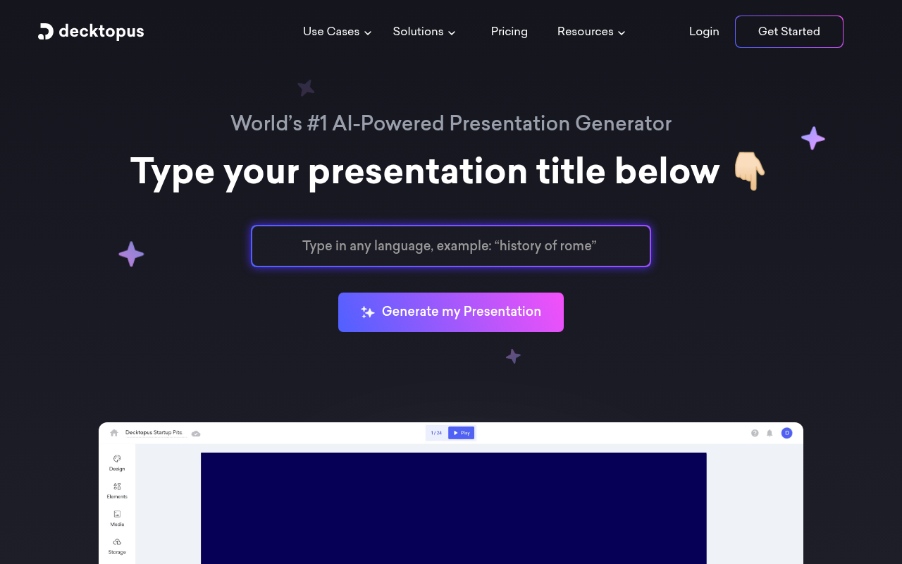 Screenshot of Decktopus AI: Effortless AI Presentation Maker - Review, Features & Pricing