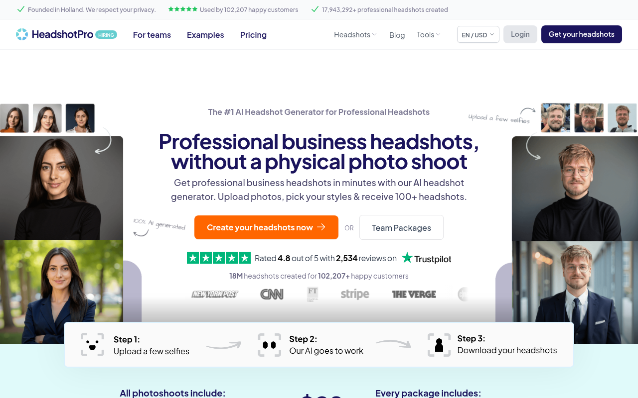 Screenshot of HeadshotPro AI: Generate Professional Headshots Effortlessly