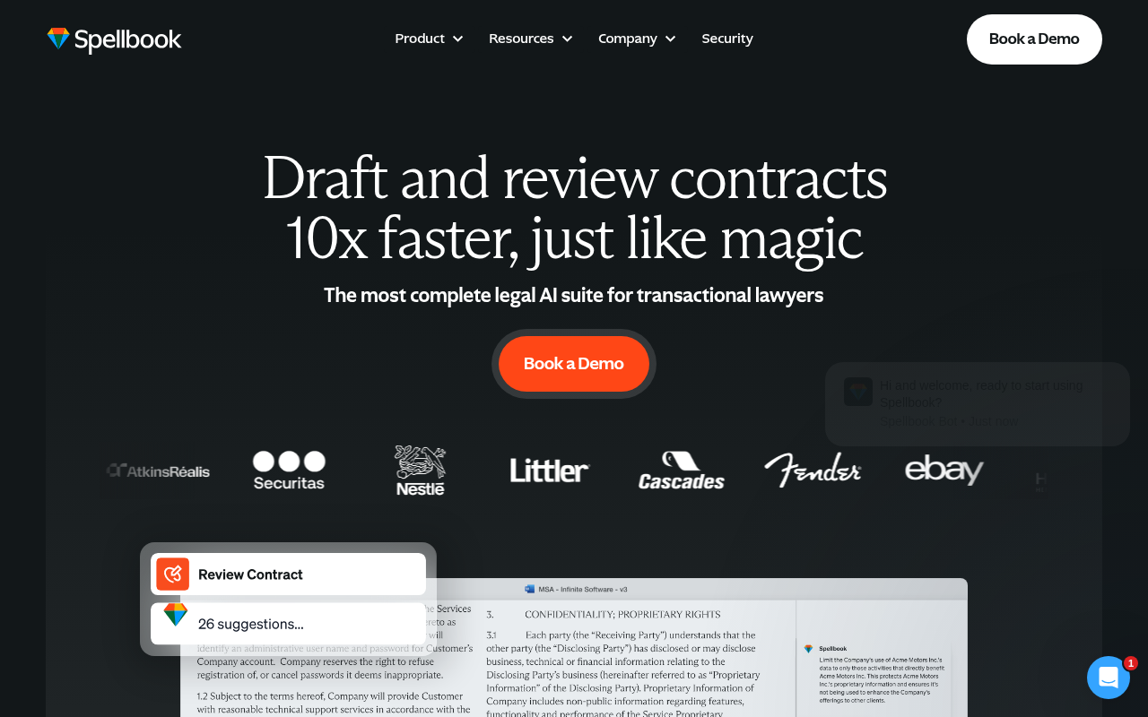 Screenshot of Spellbook: AI-Powered Contract Review and Drafting for Lawyers