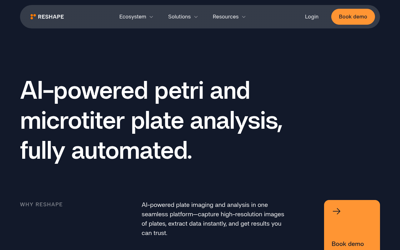 Screenshot of Reshape Biotech: Revolutionizing R&D with Automated Robotics