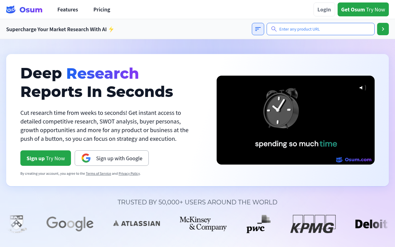 Screenshot of Osum: AI-Powered Market Research in Seconds