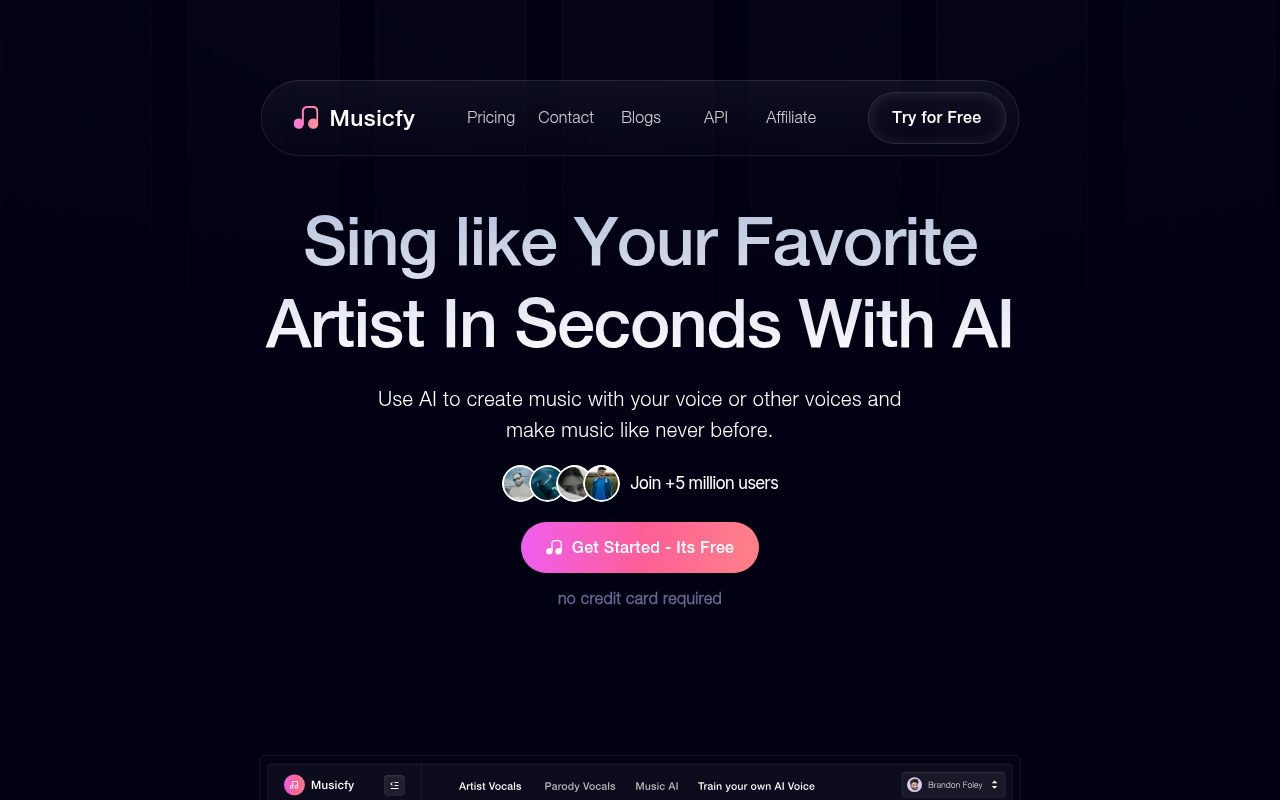 Screenshot of Musicfy AI: Unleash Your Inner Artist with AI-Powered Voice Cloning