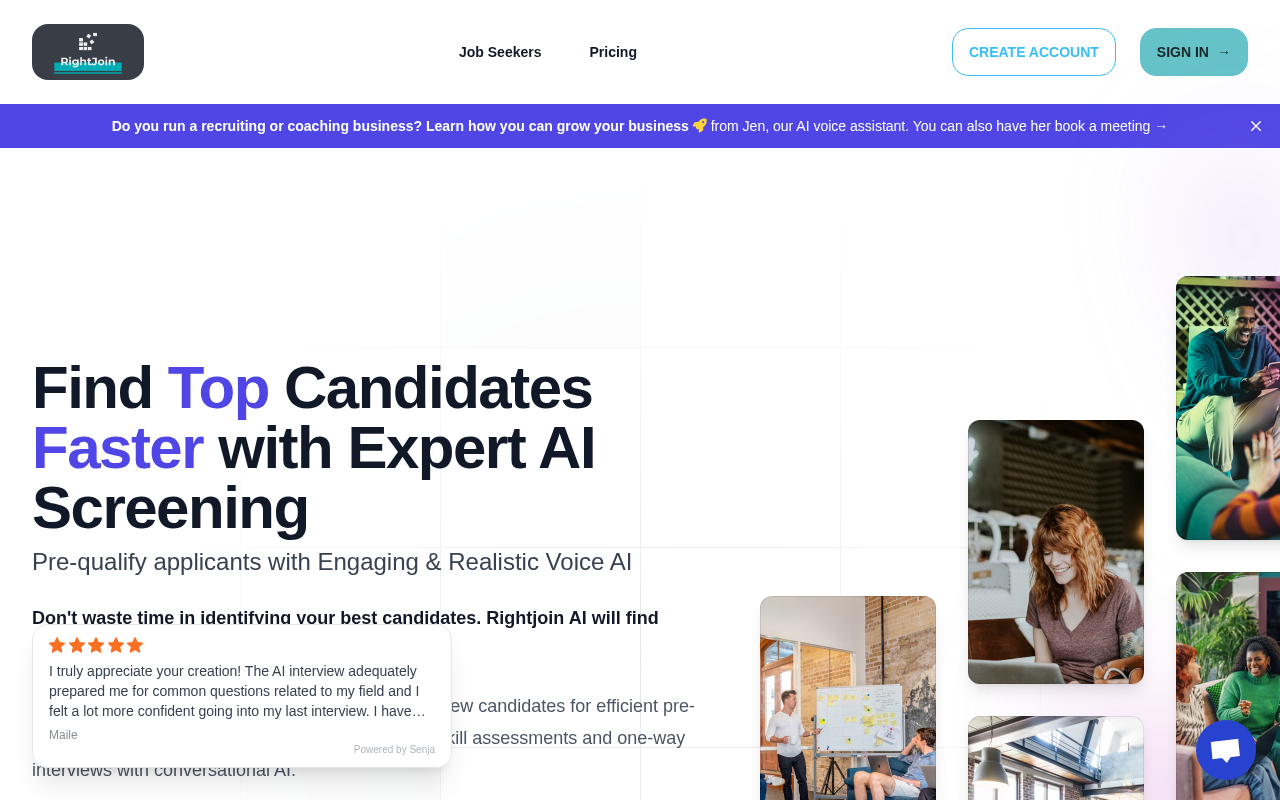 Screenshot of RightJoin AI: Revolutionizing Hiring with Voice AI Interviews