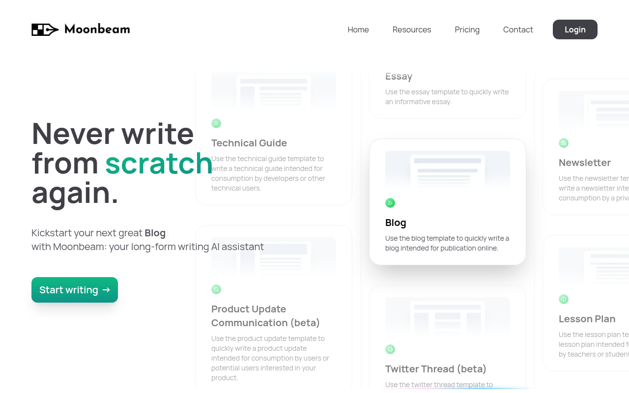 Screenshot of Moonbeam AI: Your Partner for Effortless Long-Form Content Creation