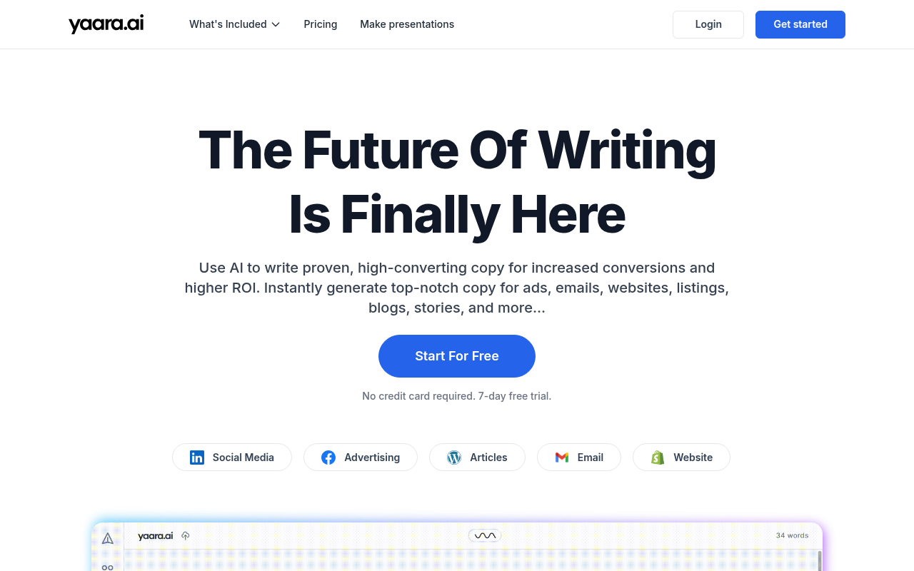 Screenshot of Yaara AI: Your AI-Powered Content Creation Assistant