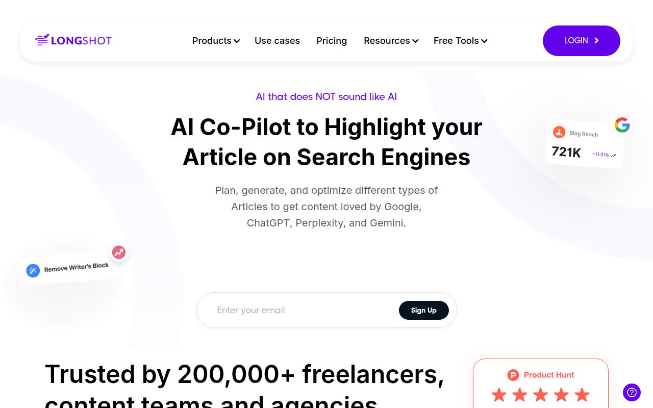 Screenshot of LongShot AI: Your AI Co-Pilot for SEO-Optimized Content