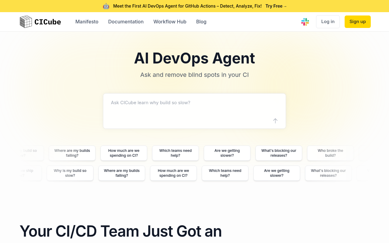 Screenshot of CICube: Cut Cloud Costs with AI-Powered CI Optimization