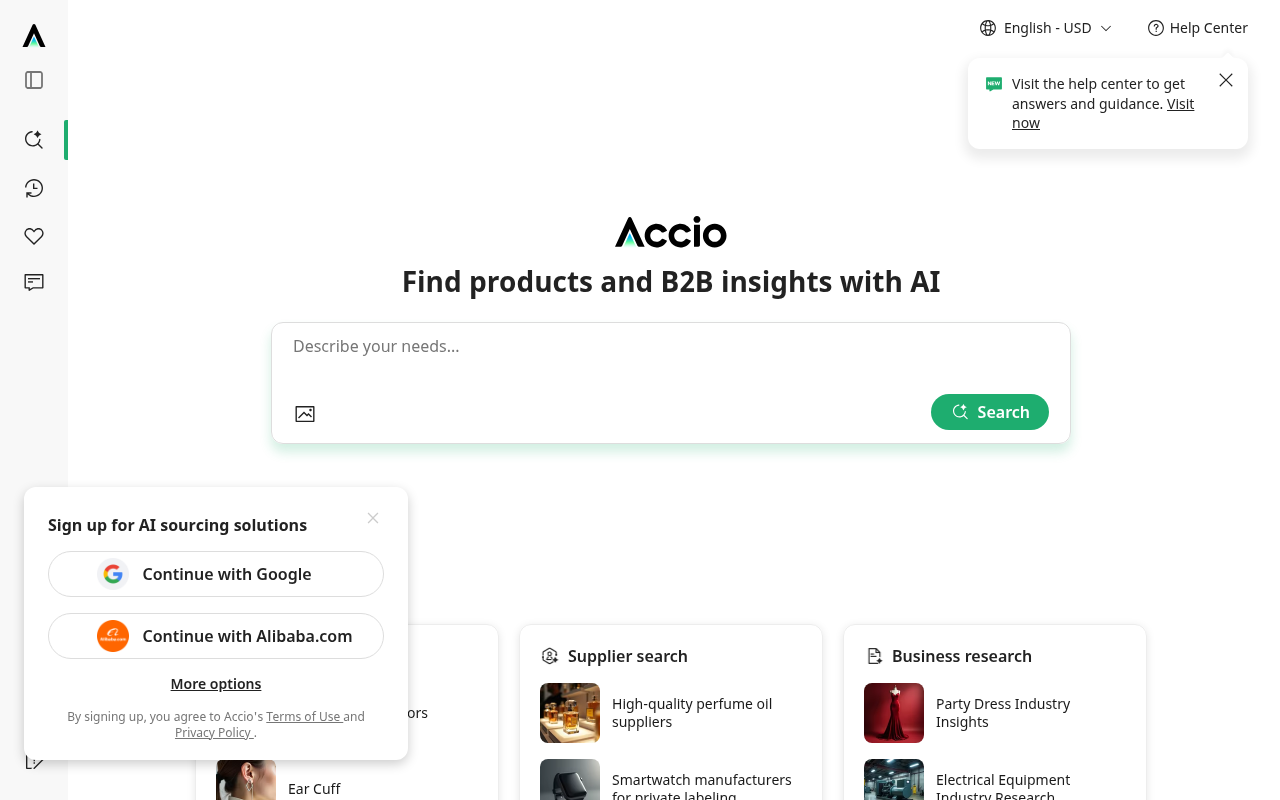 Screenshot of Accio: Your AI-Powered Sourcing Partner for Wholesale Success