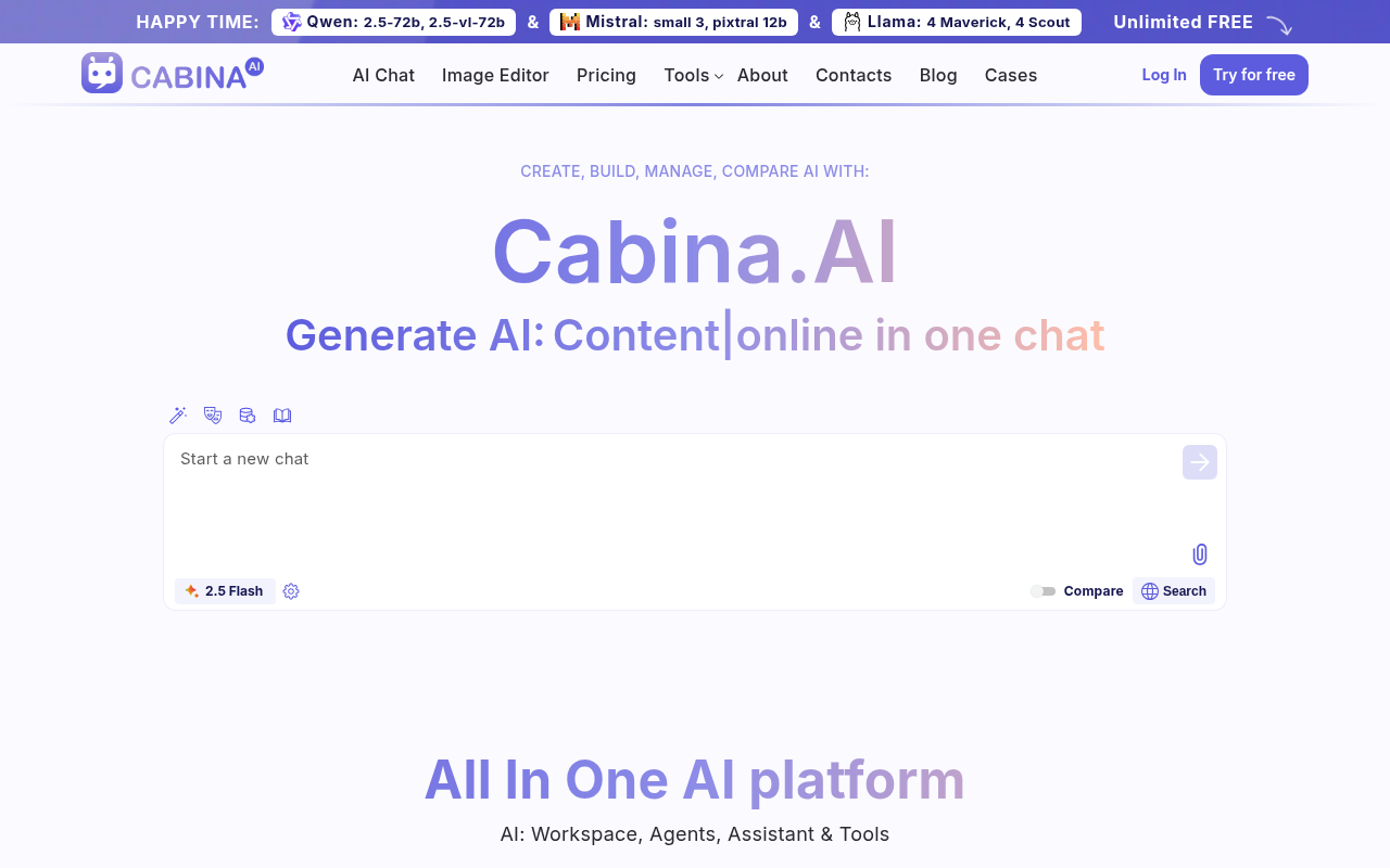 Screenshot of Cabina AI: Your Central Hub for AI Tools and Collaboration