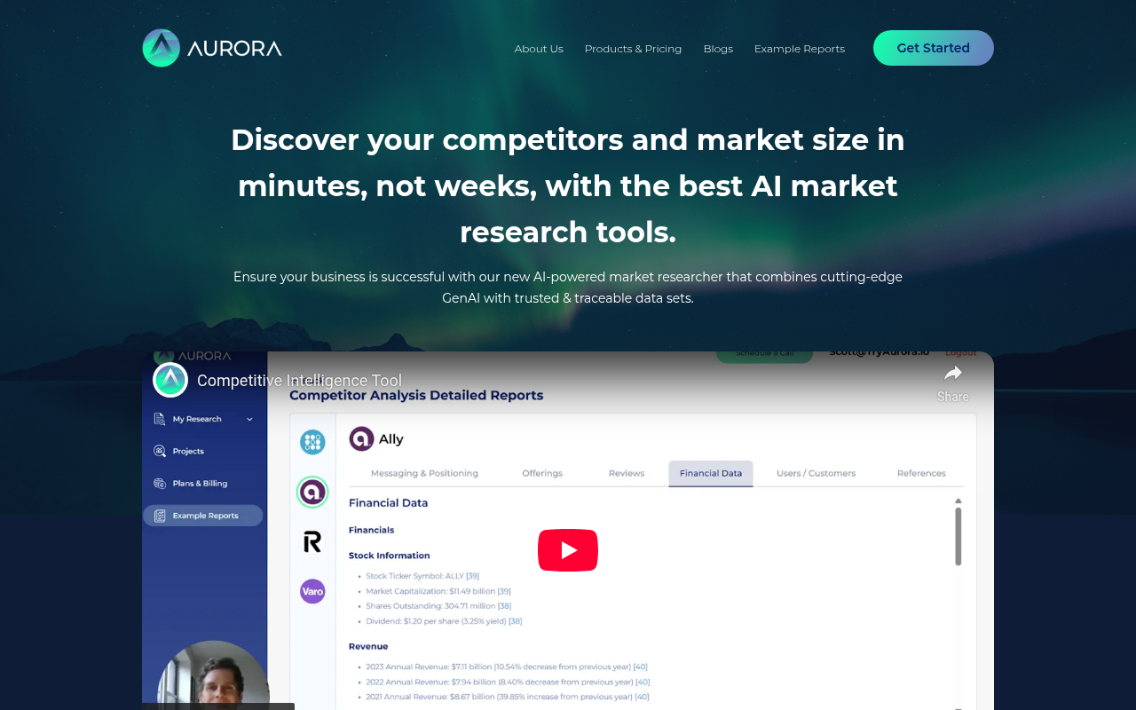 Screenshot of Aurora: AI-Powered Market Research & Insights Unveiled