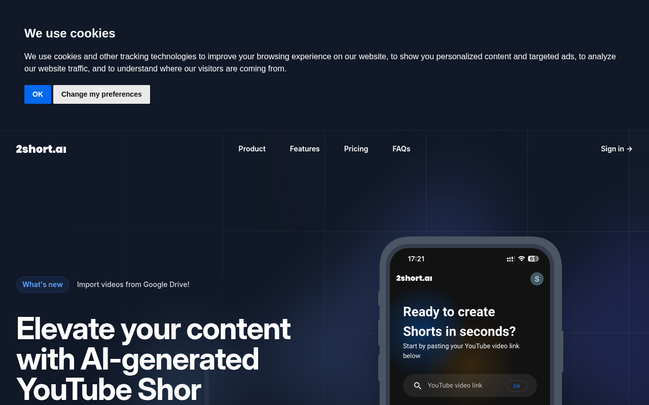 Screenshot of 2short.ai: Effortlessly Create Engaging YouTube Shorts with AI
