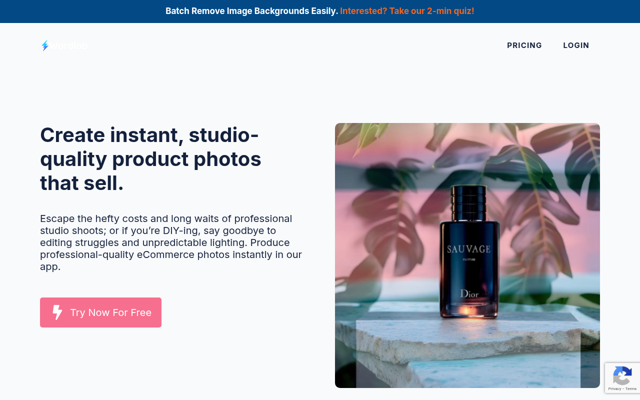 Screenshot of Wordlab: AI-Powered eCommerce Product Photo Generator