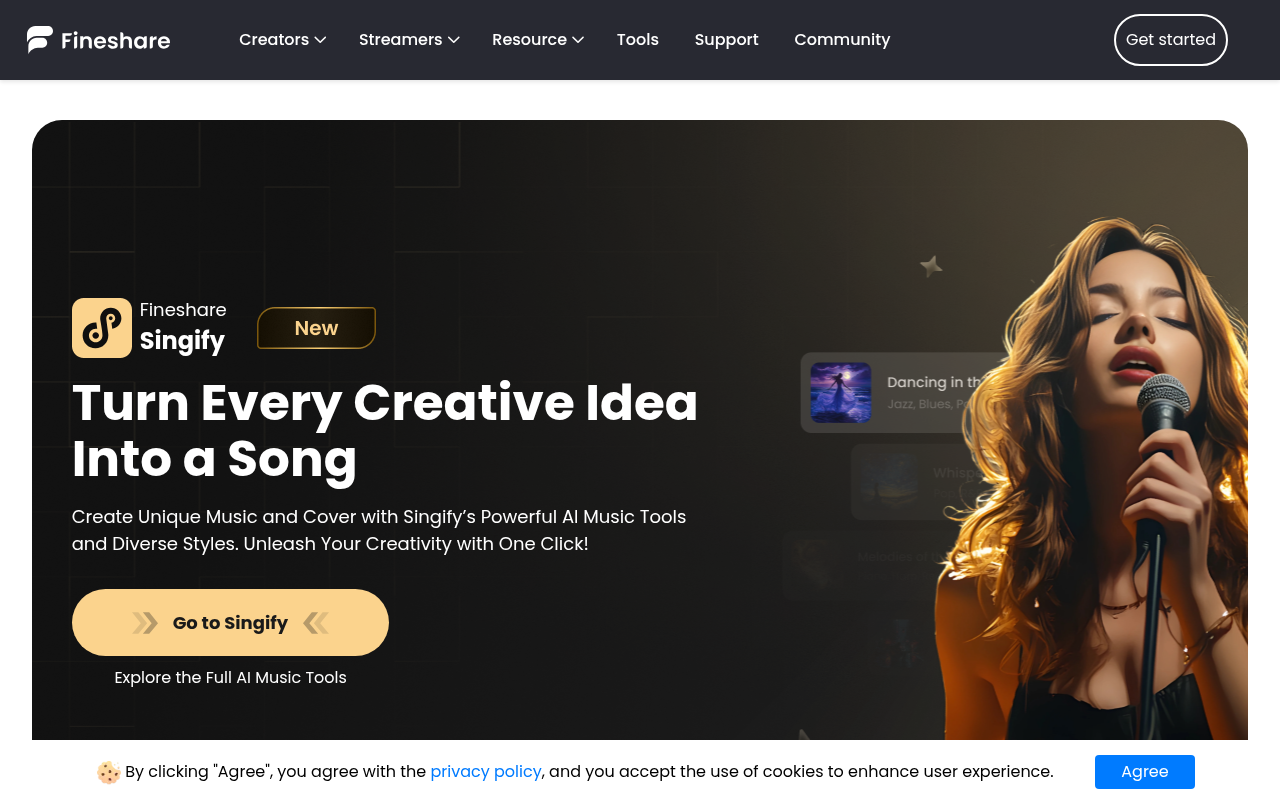 Screenshot of Fineshare AI Audio Review: Create Stunning Audio with AI