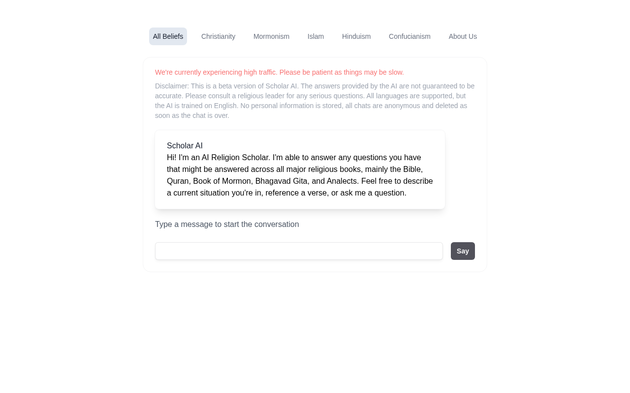 Screenshot of Tensor Church: Exploring Faith and Philosophy with AI