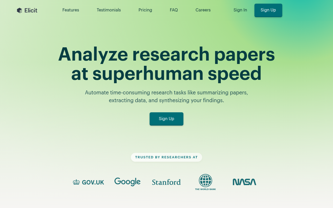 Screenshot of Elicit: AI-Powered Research Revolution