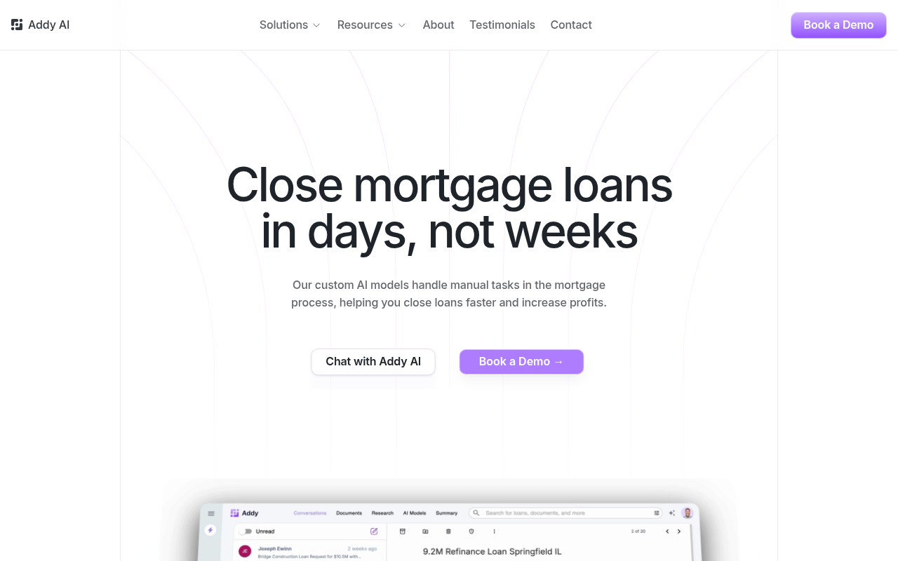Screenshot of Addy AI: Revolutionizing Mortgage Lending with AI Automation
