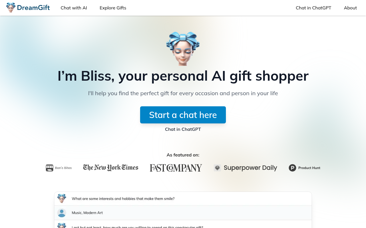 Screenshot of DreamGift AI: Your Personal Gift Finder