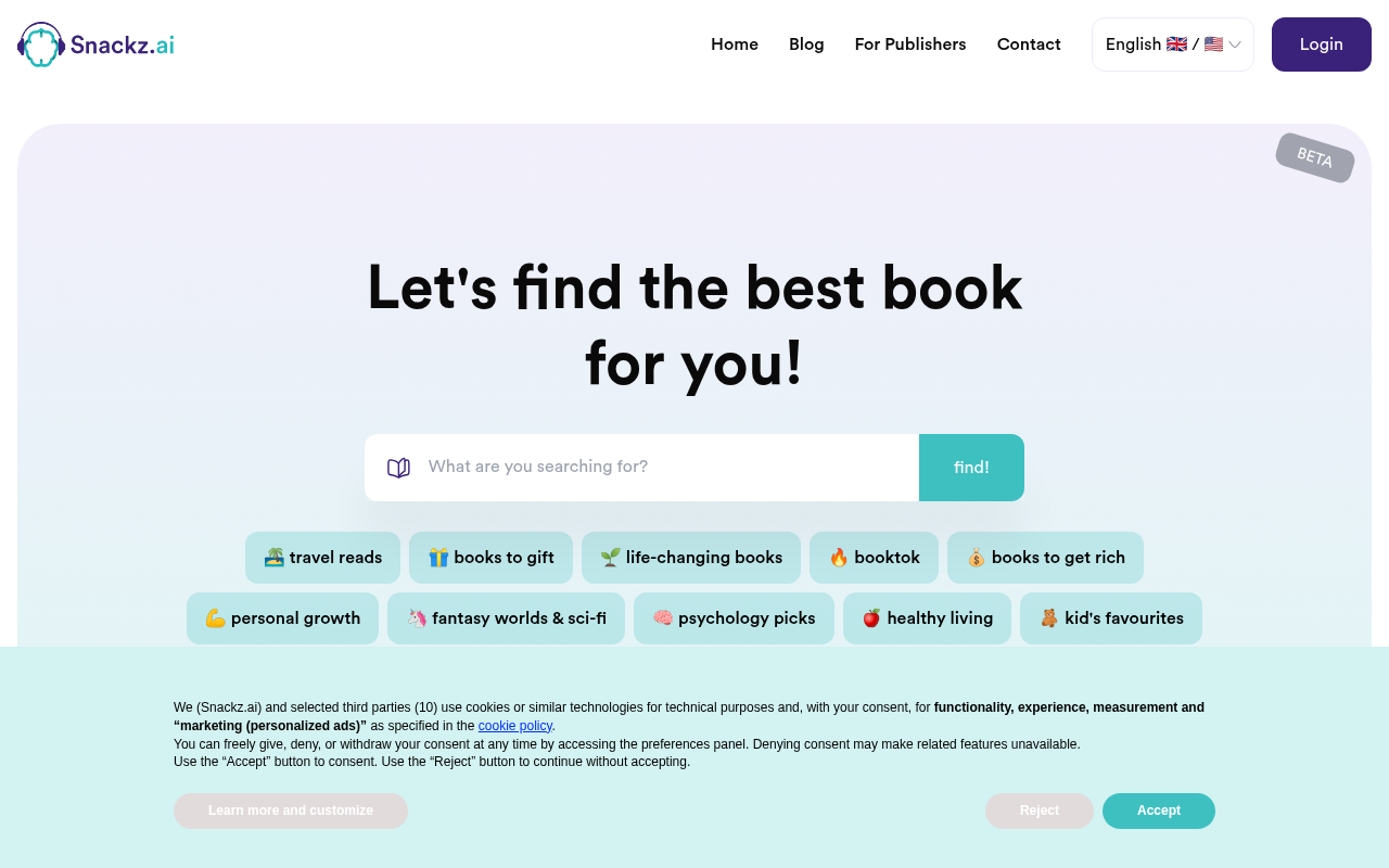 Screenshot of Snackz.ai: Your AI-Powered Book Nook for Personalized Recommendations