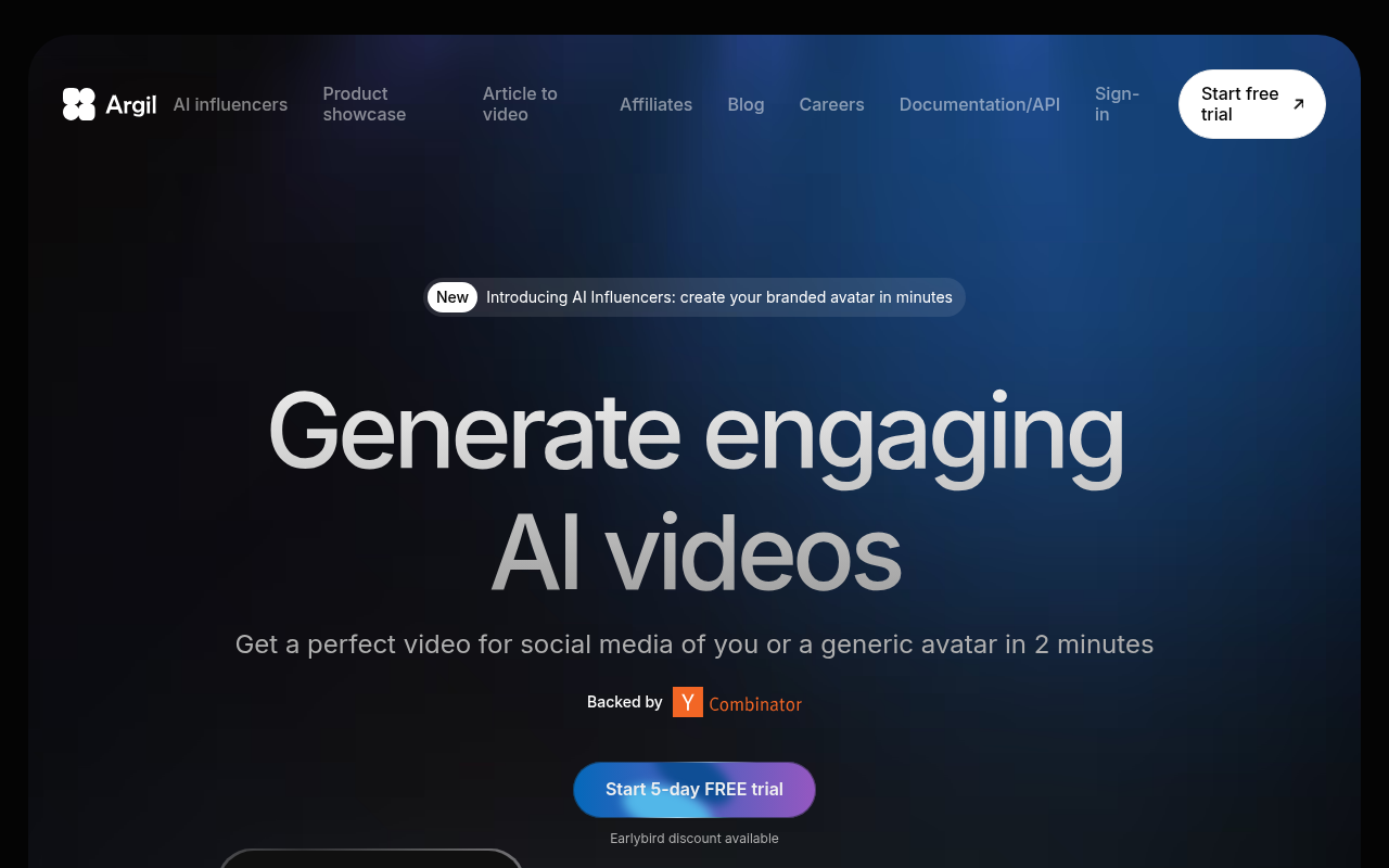 Screenshot of Argil AI: Create Engaging Videos with Your AI Avatar in Minutes