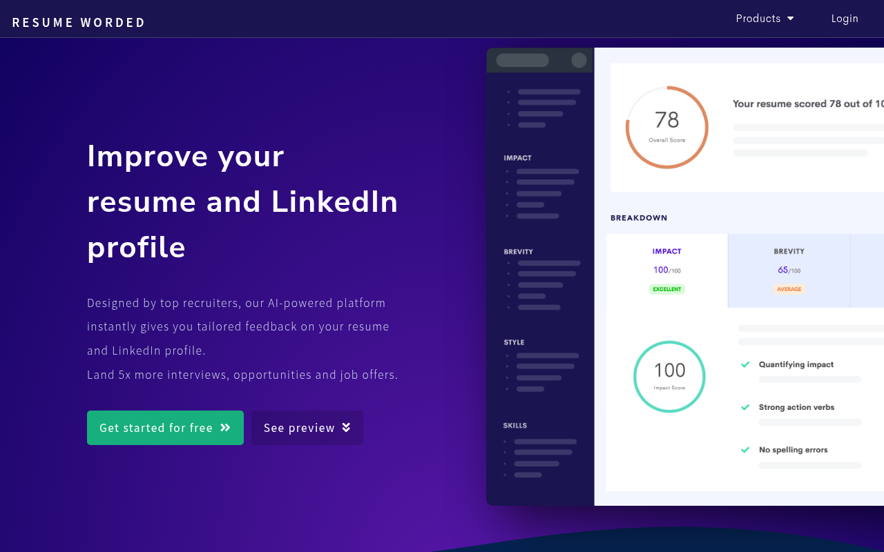 Screenshot of Resume Worded: AI-Powered Resume & LinkedIn Optimization