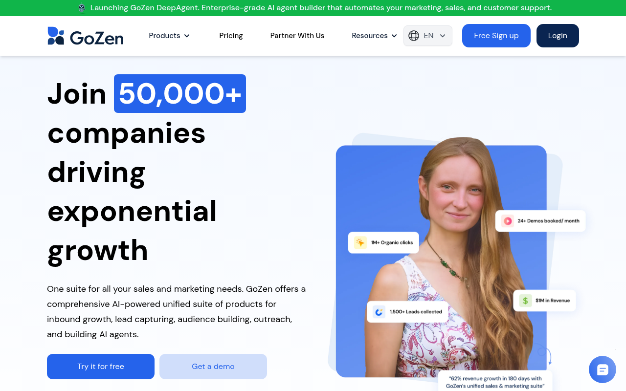 Screenshot of GoZen: AI-Powered Growth Platform for Marketing, Sales, and Support