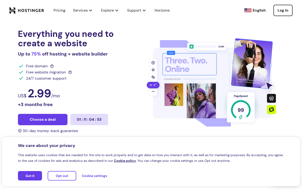 Screenshot of Hostinger: Your Launchpad to Online Success
