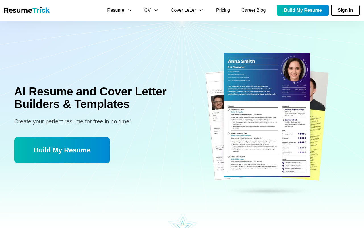 Screenshot of Resume Trick: Your AI-Powered Path to a Perfect Resume