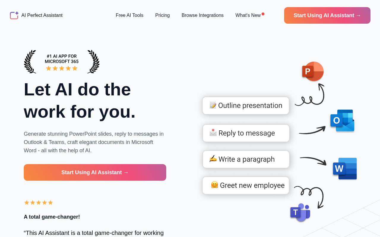Screenshot of Perfect Assistant AI: Supercharge Microsoft 365 with AI-Powered Productivity