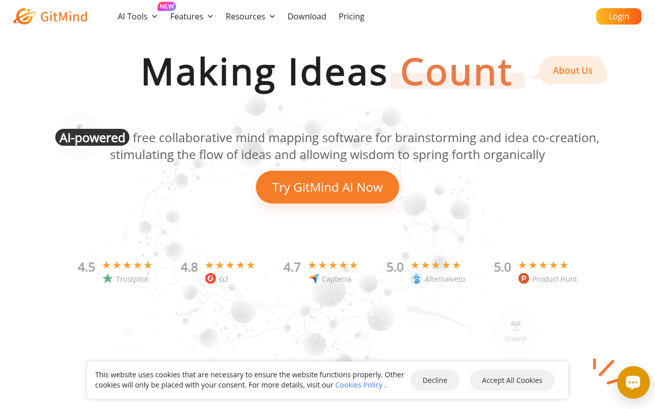 Screenshot of GitMind Review: AI-Powered Visual Collaboration for Everyone