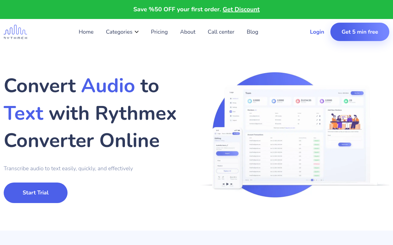 Screenshot of Rythmex: Effortless Audio to Text Conversion Online