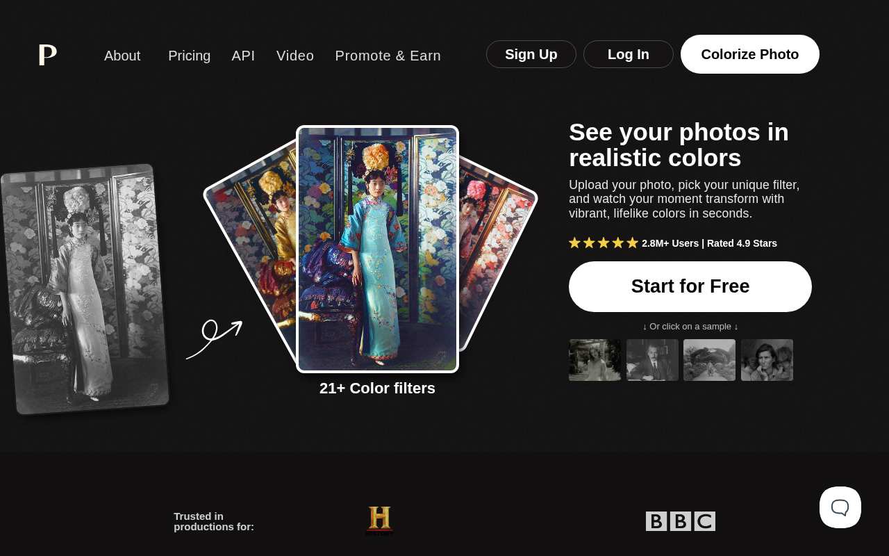 Screenshot of Palette.fm: Instantly Colorize Black and White Photos with AI