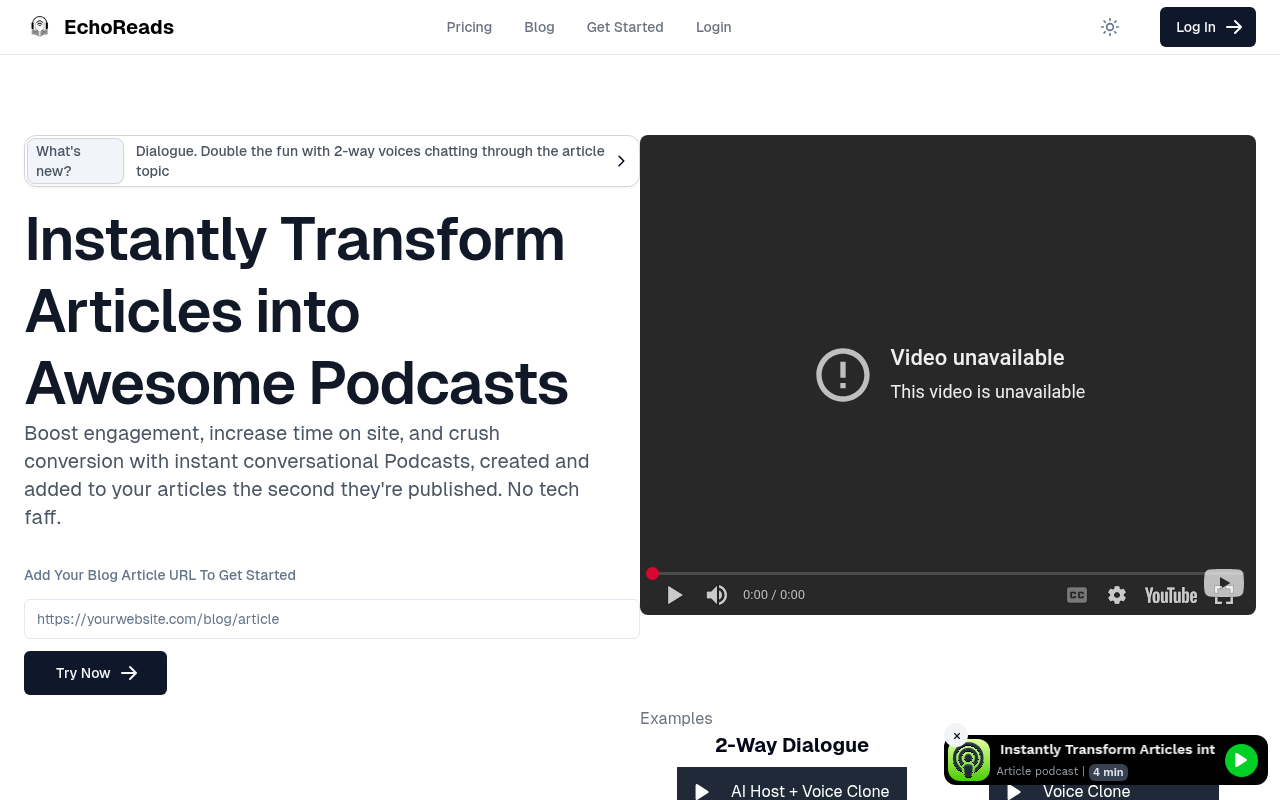 Screenshot of EchoReads: Effortless Podcast Creation from Blog Content