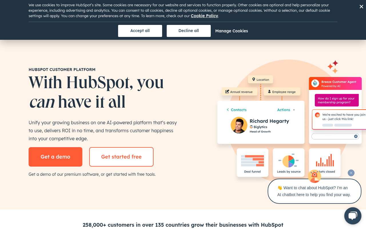Screenshot of HubSpot: Your All-in-One Growth Platform