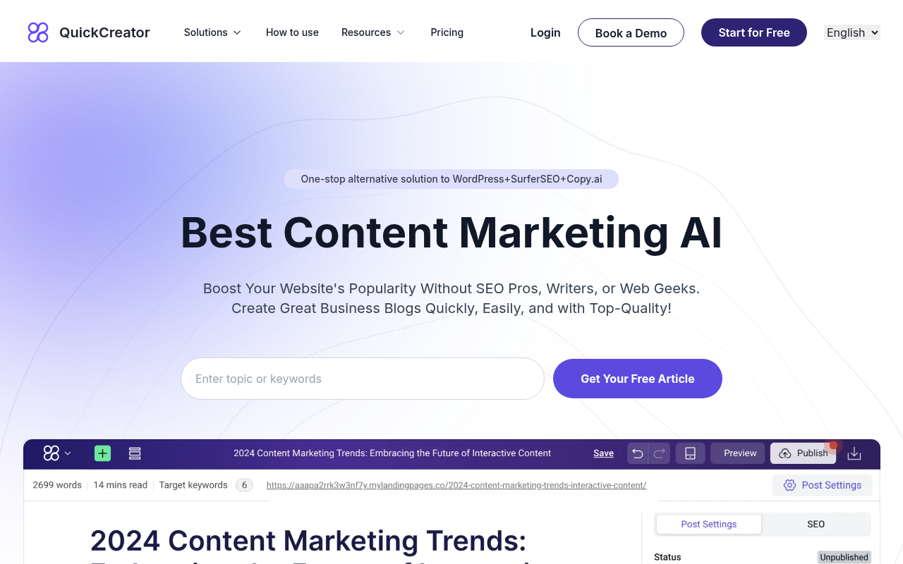 Screenshot of QuickCreator: AI-Powered Content Marketing for Everyone