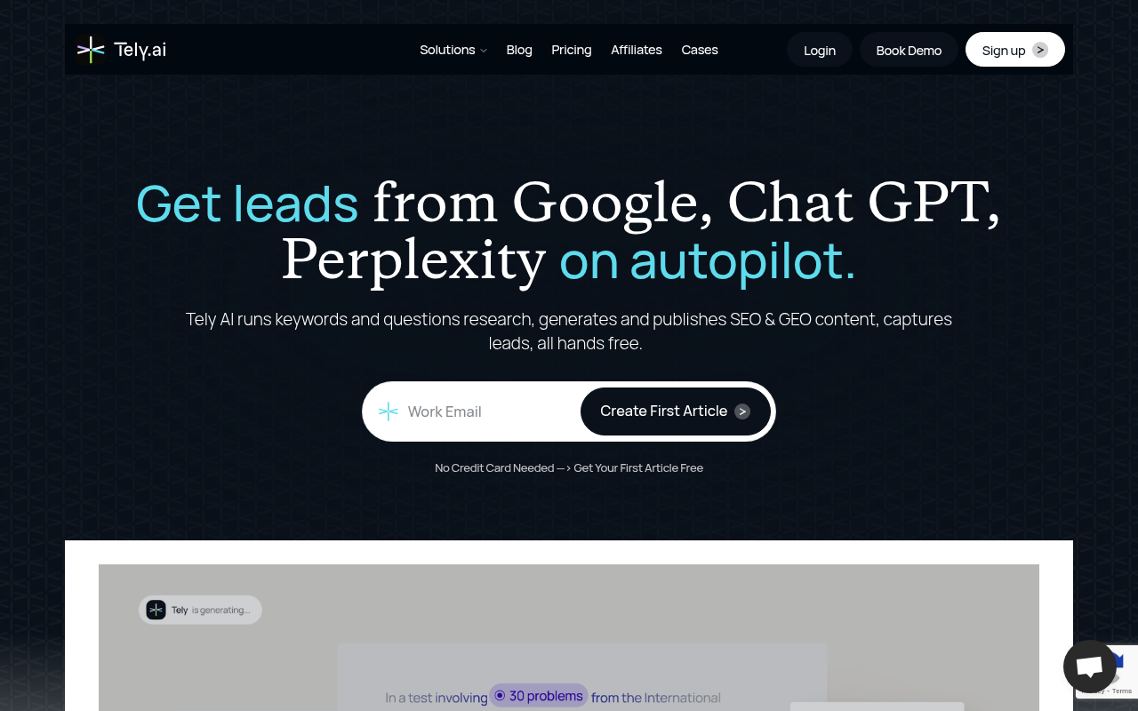 Screenshot of Tely AI: Your AI-Powered SEO Blog Solution for Lead Generation