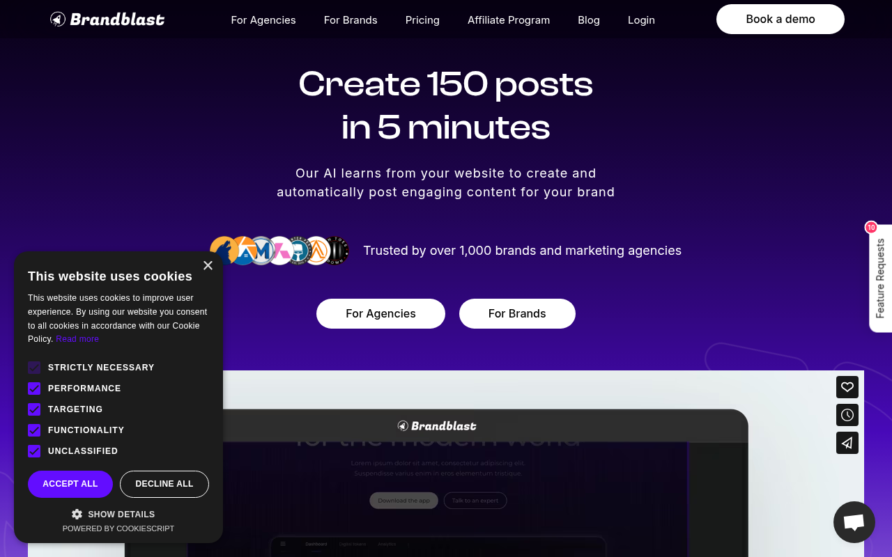 Screenshot of Brandblast.ai: AI Social Media Content Creation for Small Businesses