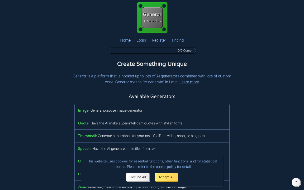 Screenshot of Generor: Unleash Your Creativity with AI-Powered Content Generation
