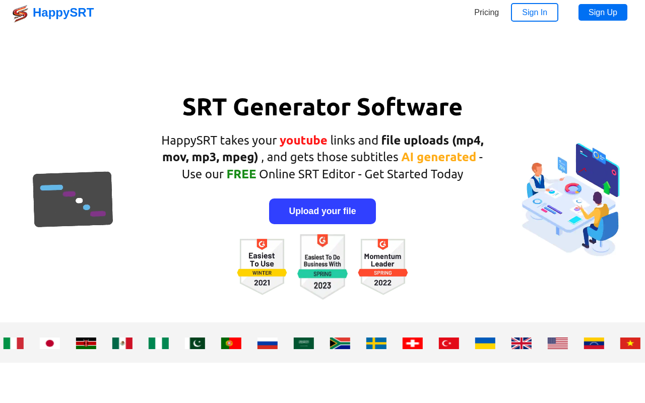Screenshot of HappySRT: AI-Powered Subtitle Generation & Editing Online