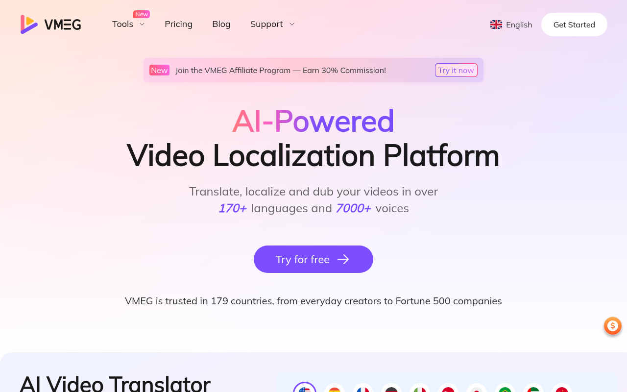 Screenshot of VMEG: AI-Powered Video Localization for Global Audiences