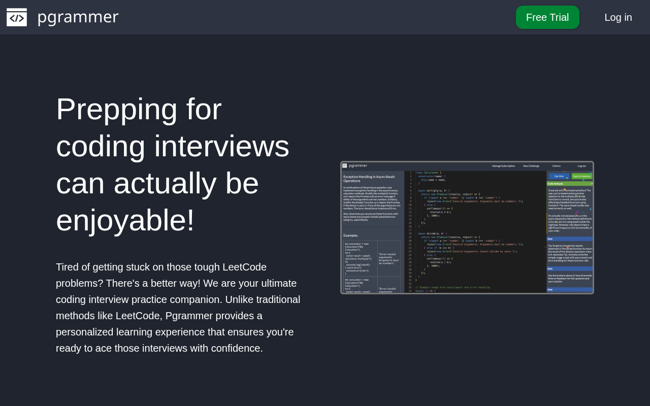 Screenshot of Pgrammer AI: Ace Your Coding Interviews with Personalized Practice