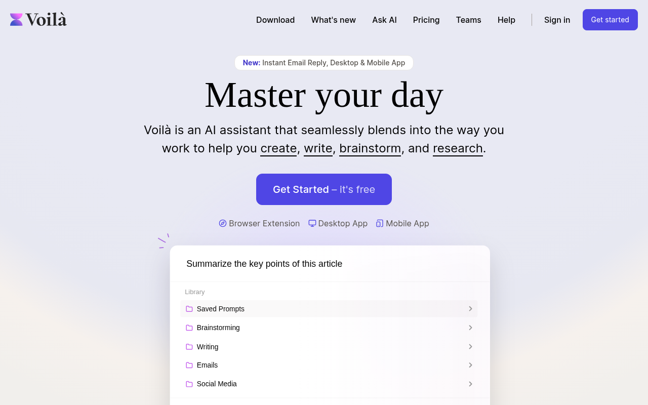 Screenshot of Voila AI: Your All-in-One AI Productivity Powerhouse